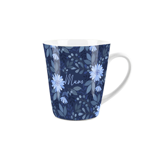 Dark Blue Flowers Small Latte Mug