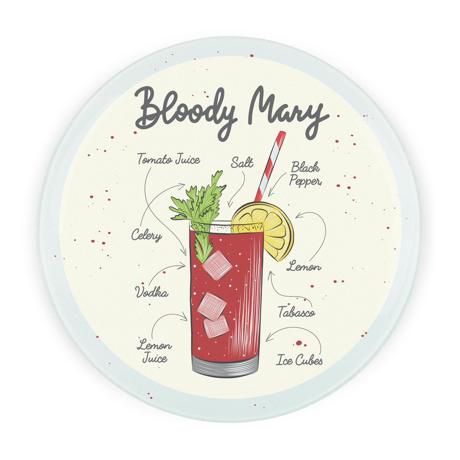 Bloody Mary Cocktails Round Glass Serving Board - Chopping Board Worktop Saver