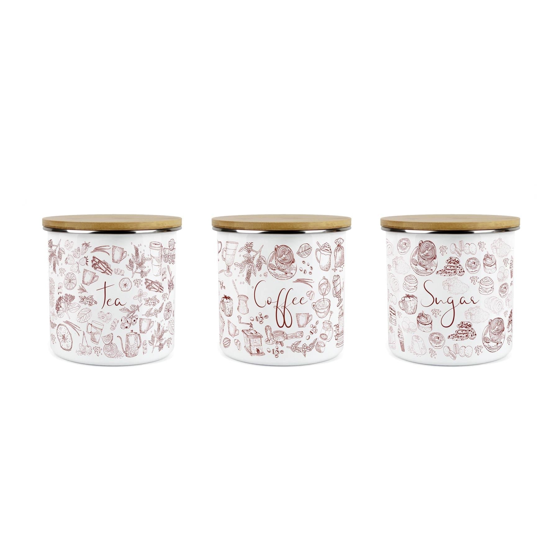 Enamel Rustic Tea, Coffee & Sugar Kitchen Storage Canisters - Set f 3