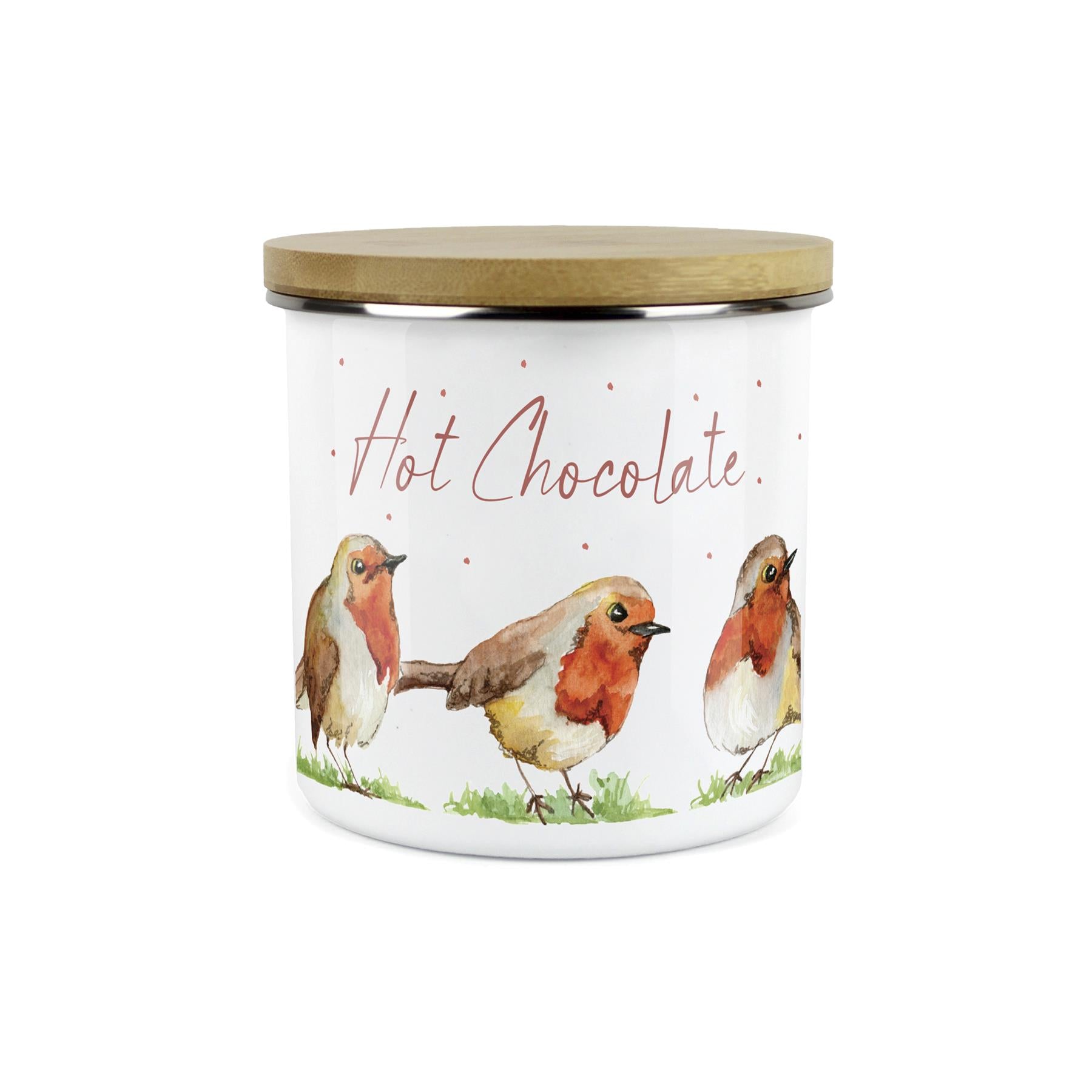 Hot Chocolate Storage Canister - Robins Watercolour Painted Kitchen Storage Jar