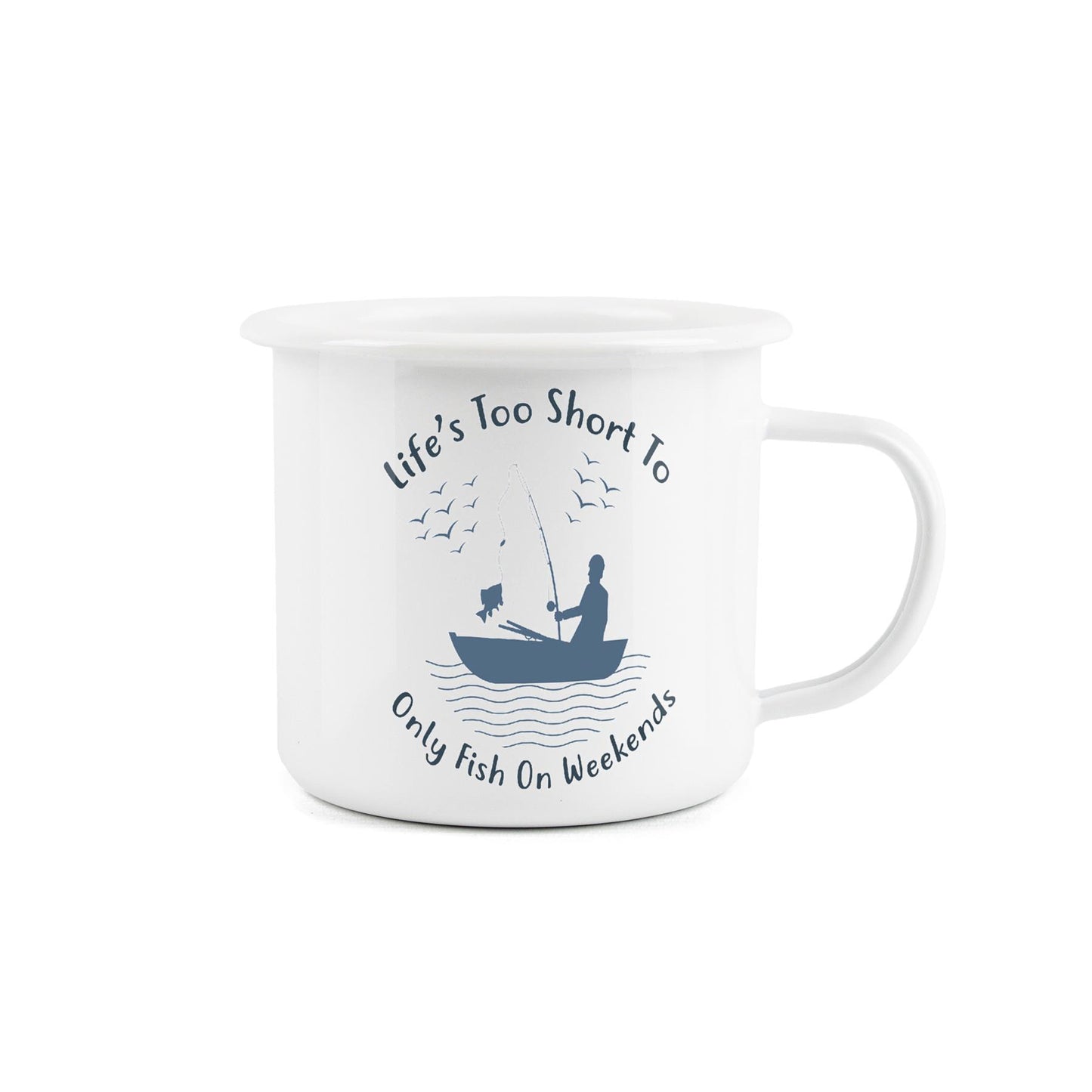 Fishing-themed mug for fishing and traveling adventures, featuring a calming sea design.