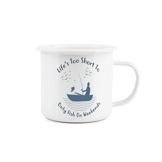 Fishing-themed mug for fishing and traveling adventures, featuring a calming sea design.