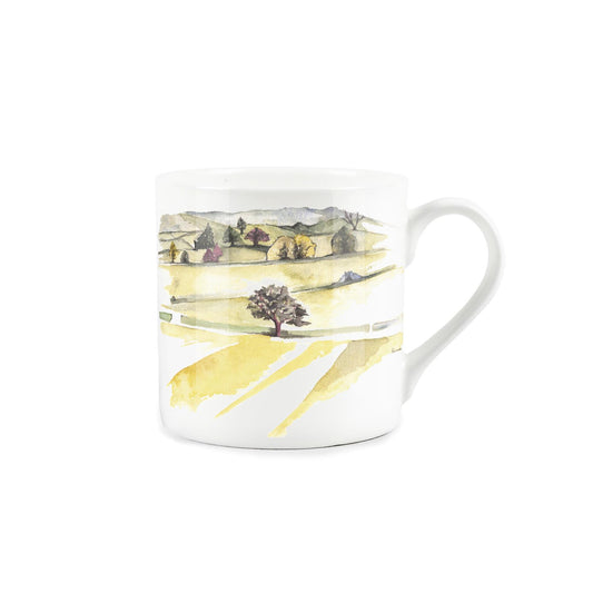 White bone china mug depicting the dorset hills on a white bone china mug