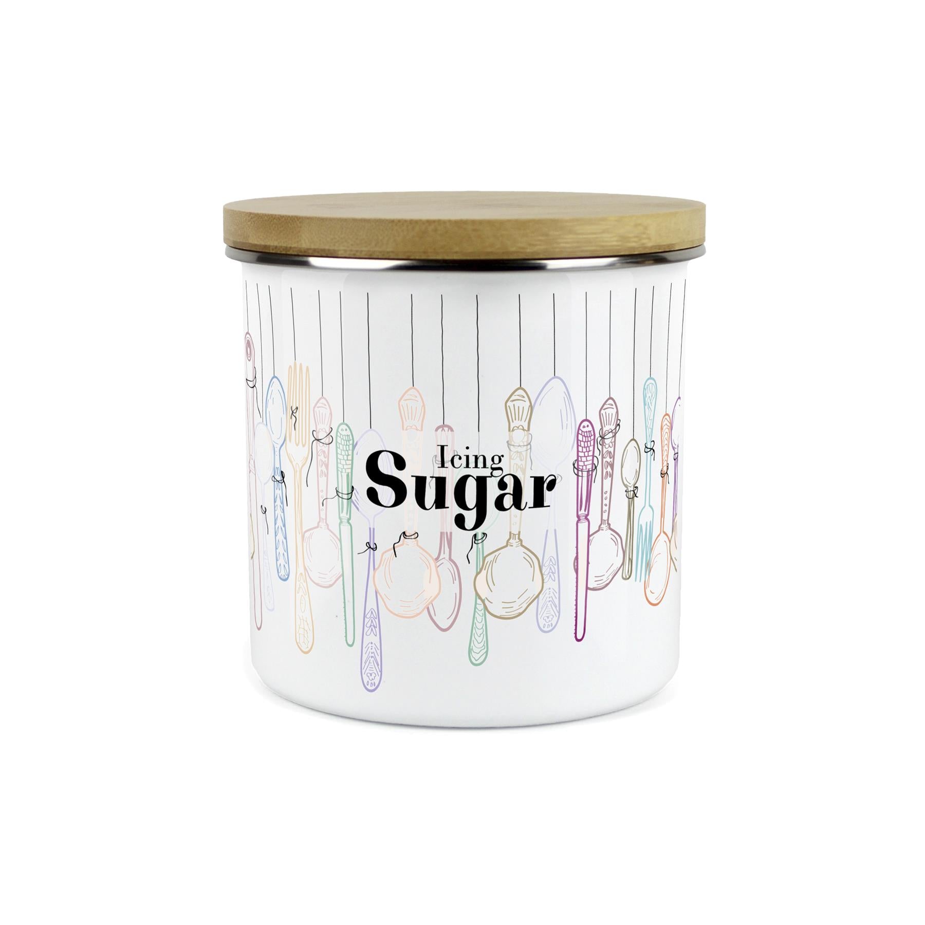 Vintage Cutlery Icing Sugar Baking Storage Canister - Enamel Kitchen Container