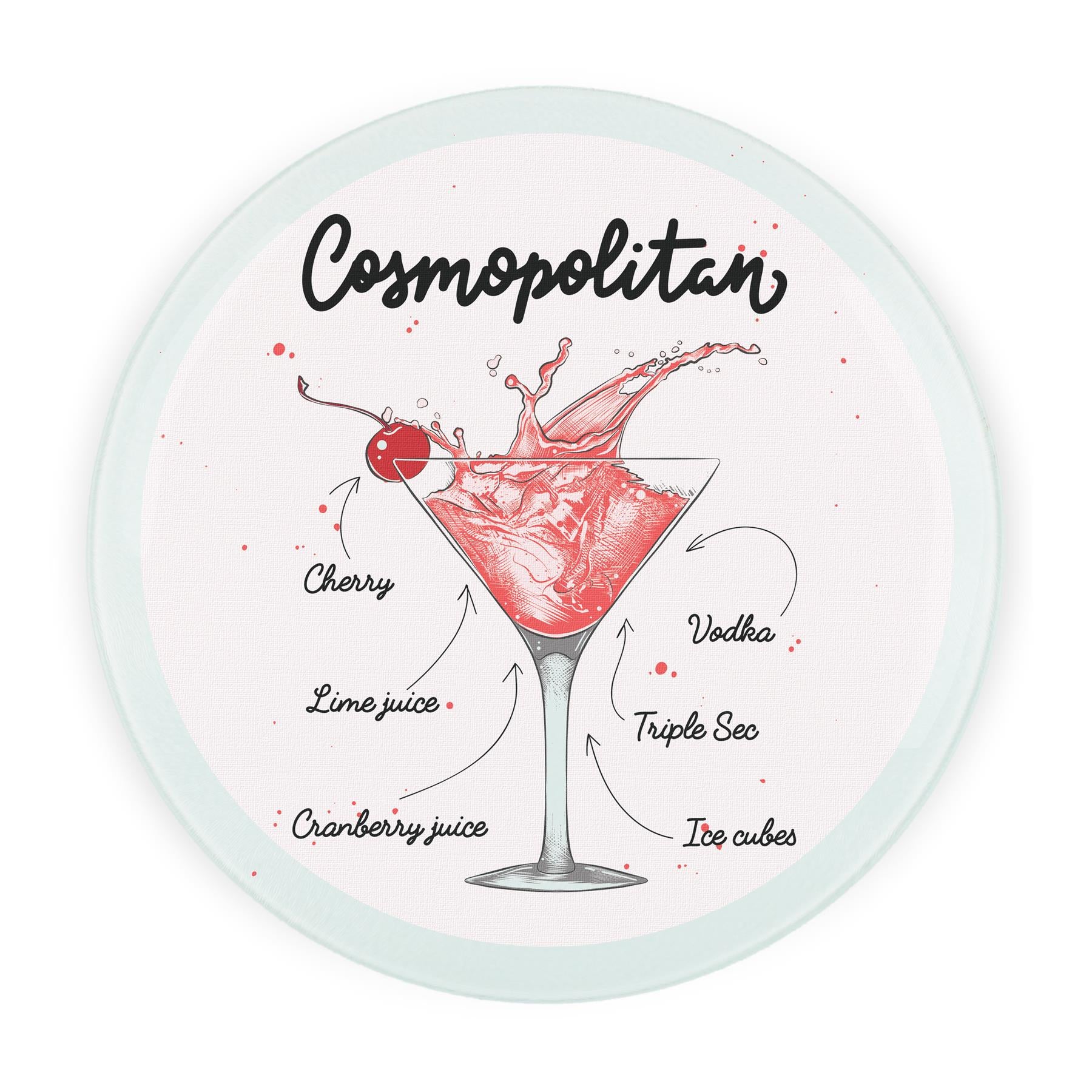 Cosmopolitan Cocktails Round Glass Serving Board - Chopping Board Worktop Saver