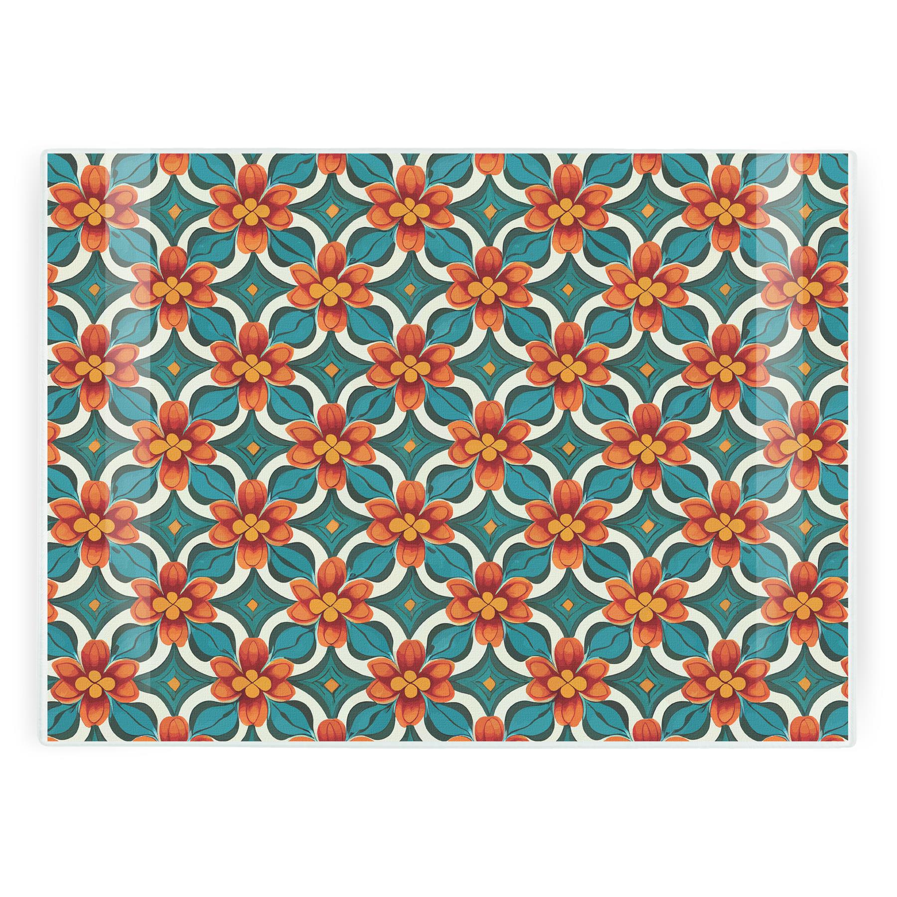 Orange Floral Tile Large Worktop Protector