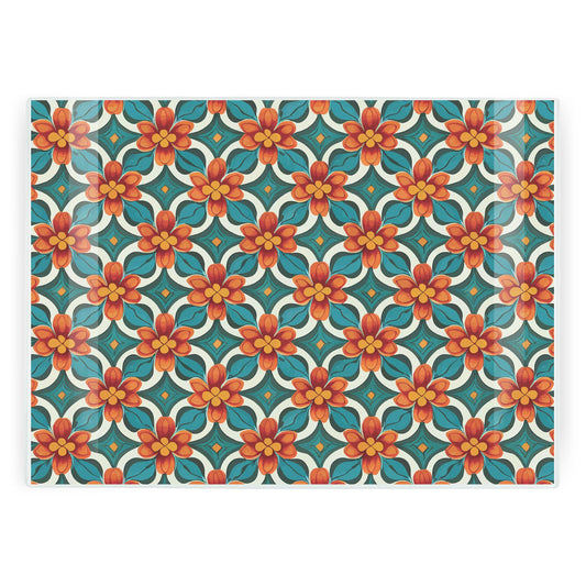 Orange Floral Tile Large Worktop Protector
