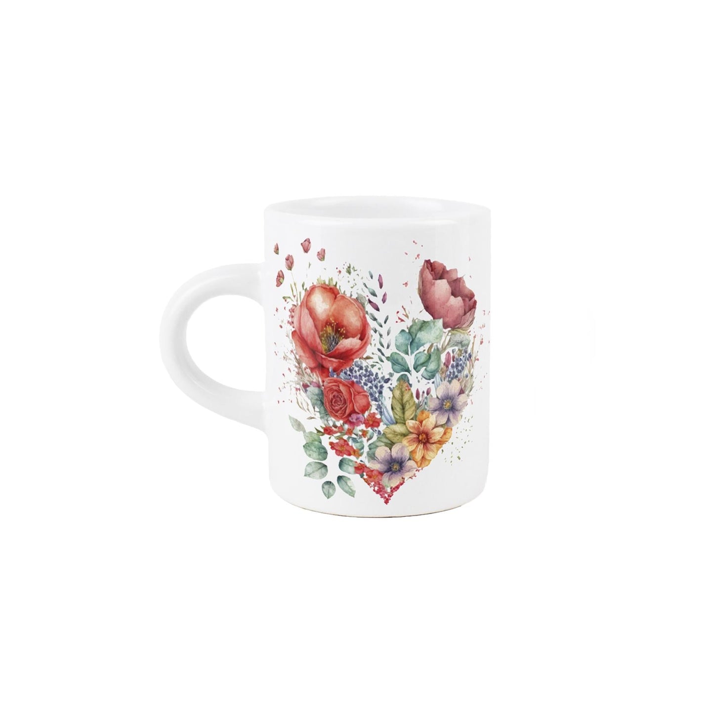 Painted Floral Heart Espresso Mug