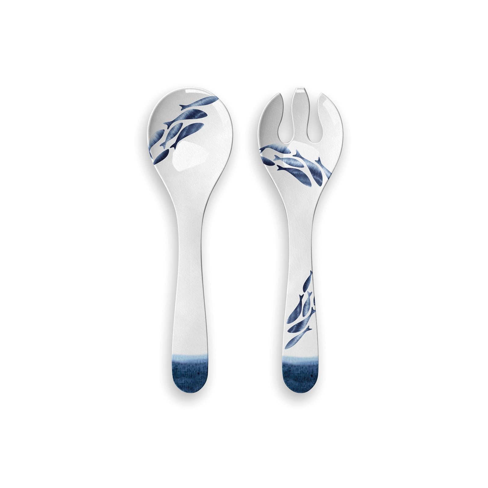 Coastal Melamine Salad Servers: Nautical-themed dining essential for stylish serving.
