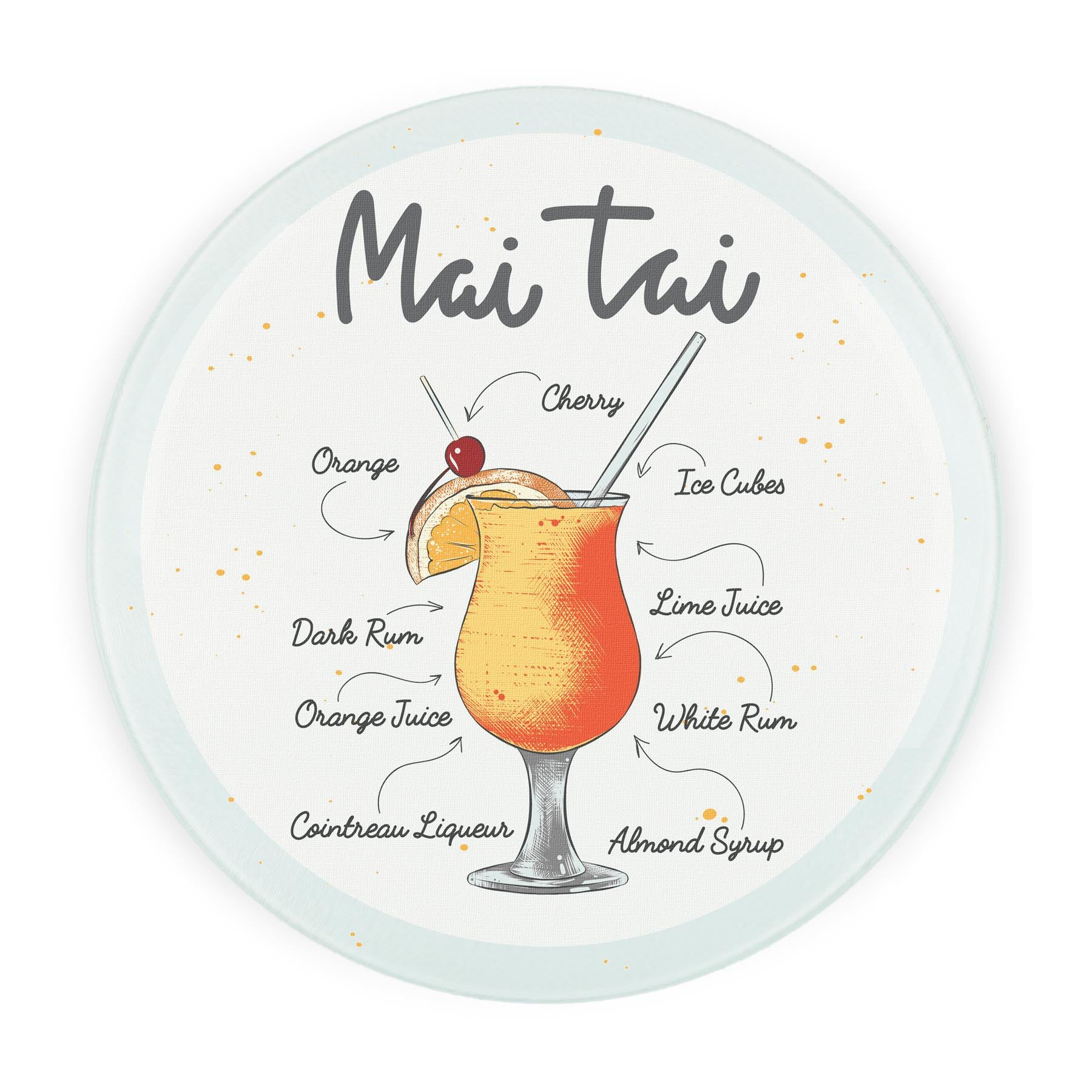 Mai Tai Cocktails Round Glass Serving Board - Chopping Board Worktop Saver