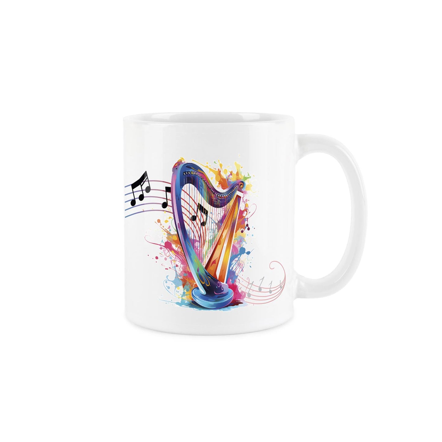 Illustrative rainbow colour design of  trombone on a ceramic mug