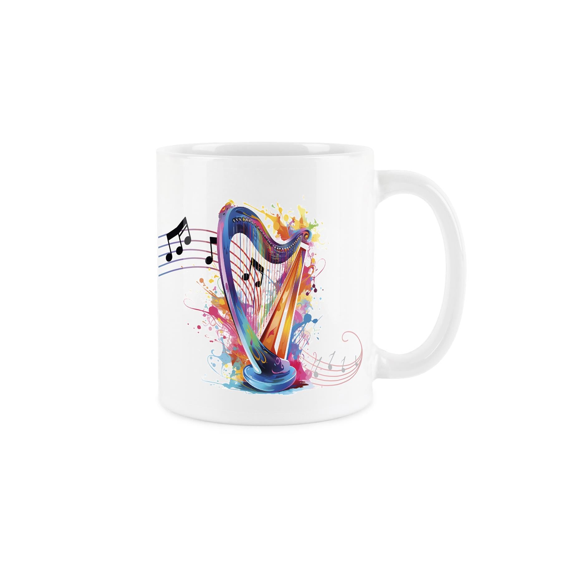 Illustrative rainbow colour design of  trombone on a ceramic mug