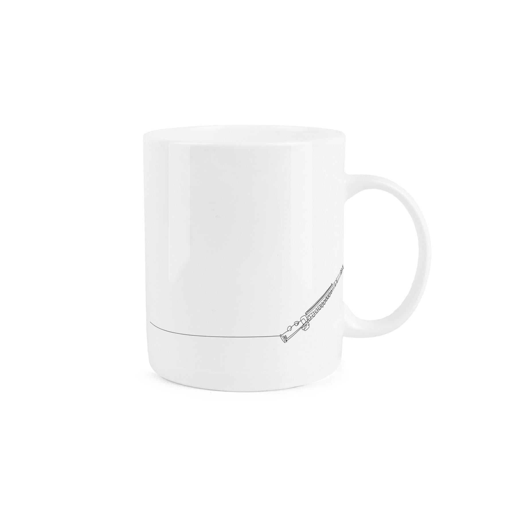 Thoughtful bone china mug featuring an accordion drawing.