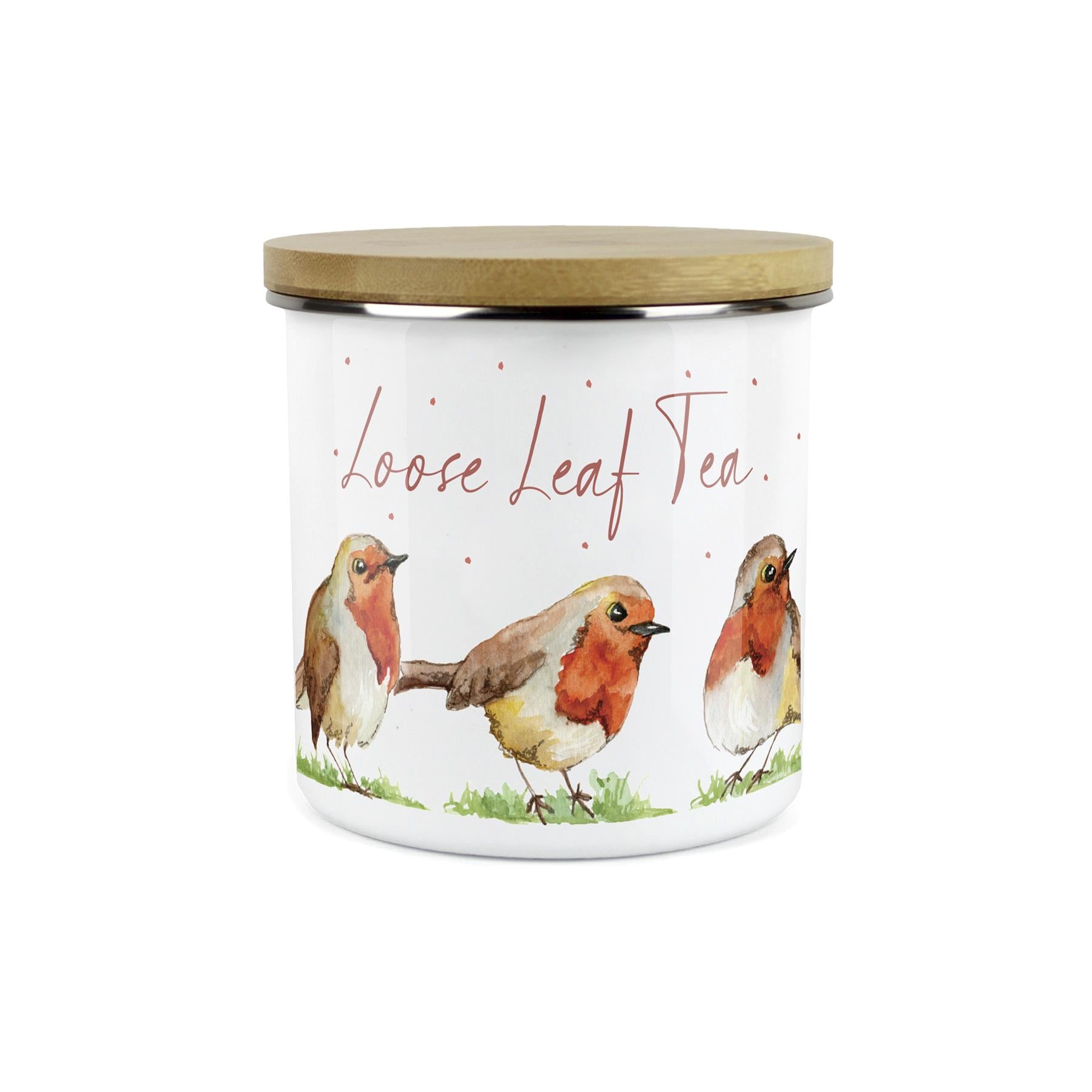 Loose-Leaf Tea Storage Canister - Robins Watercolour Painted Kitchen Storage Jar