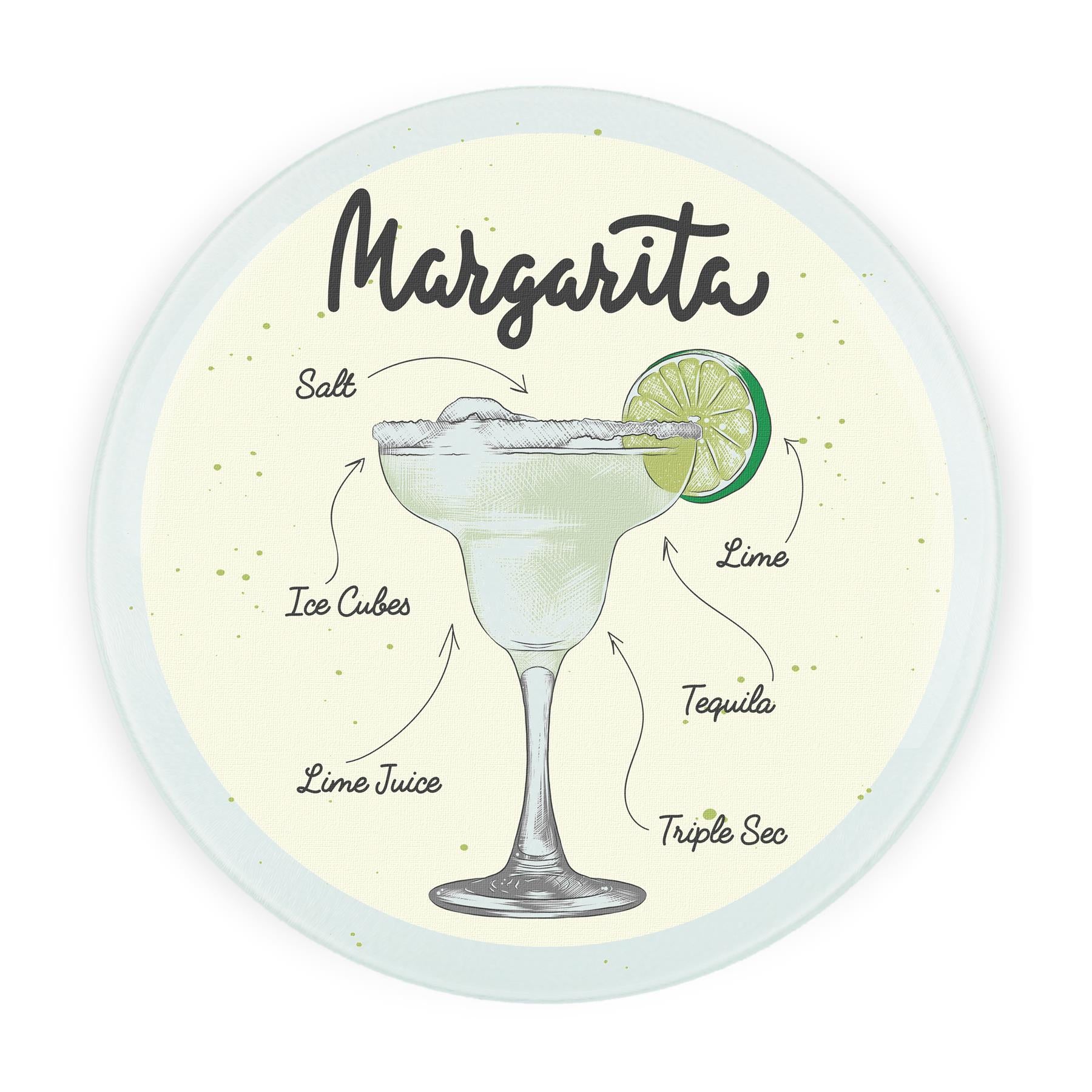 Margarita Cocktails Round Glass Serving Board - Chopping Board Worktop Saver