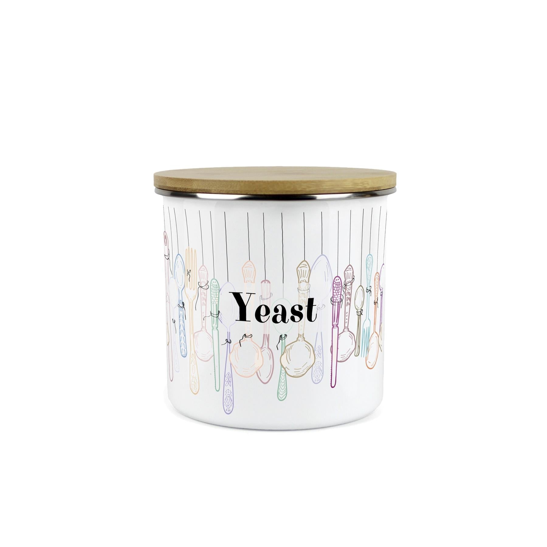 Vintage Cutlery Yeast Baking Storage Canister - Enamel Kitchen Container