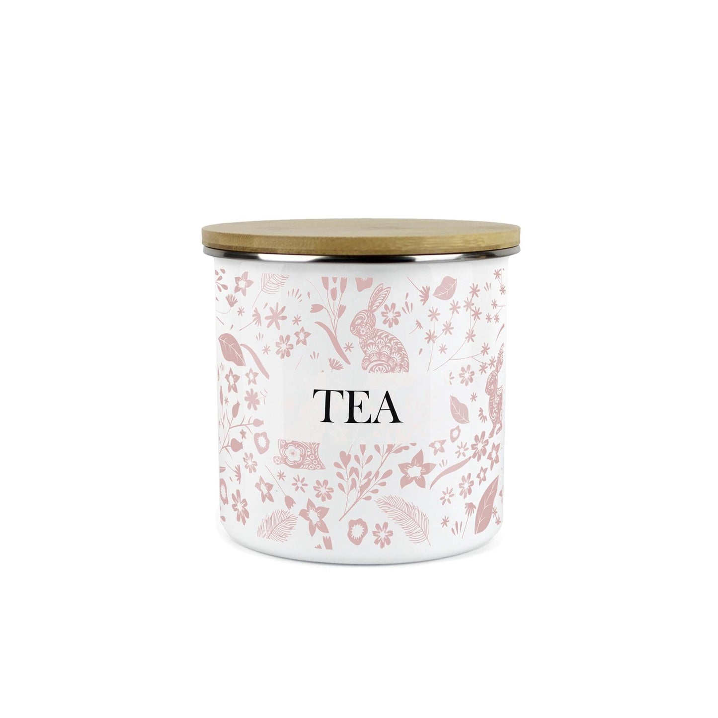 Wild Rabbits Tea Storage Canister - Pink Enamel Food/Drink Container
