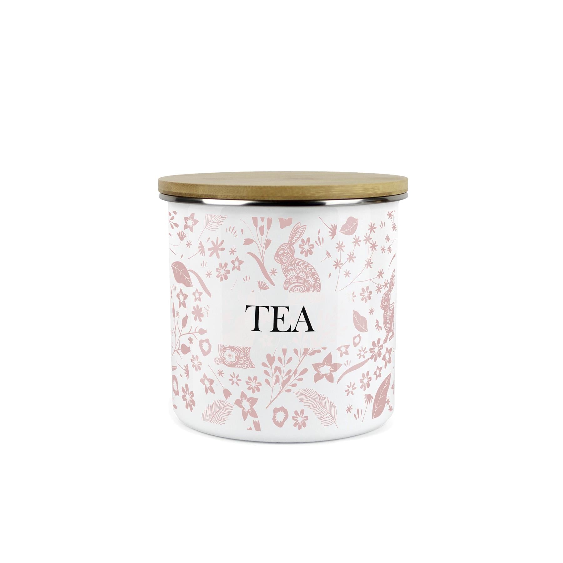 Wild Rabbits Tea Storage Canister - Pink Enamel Food/Drink Container