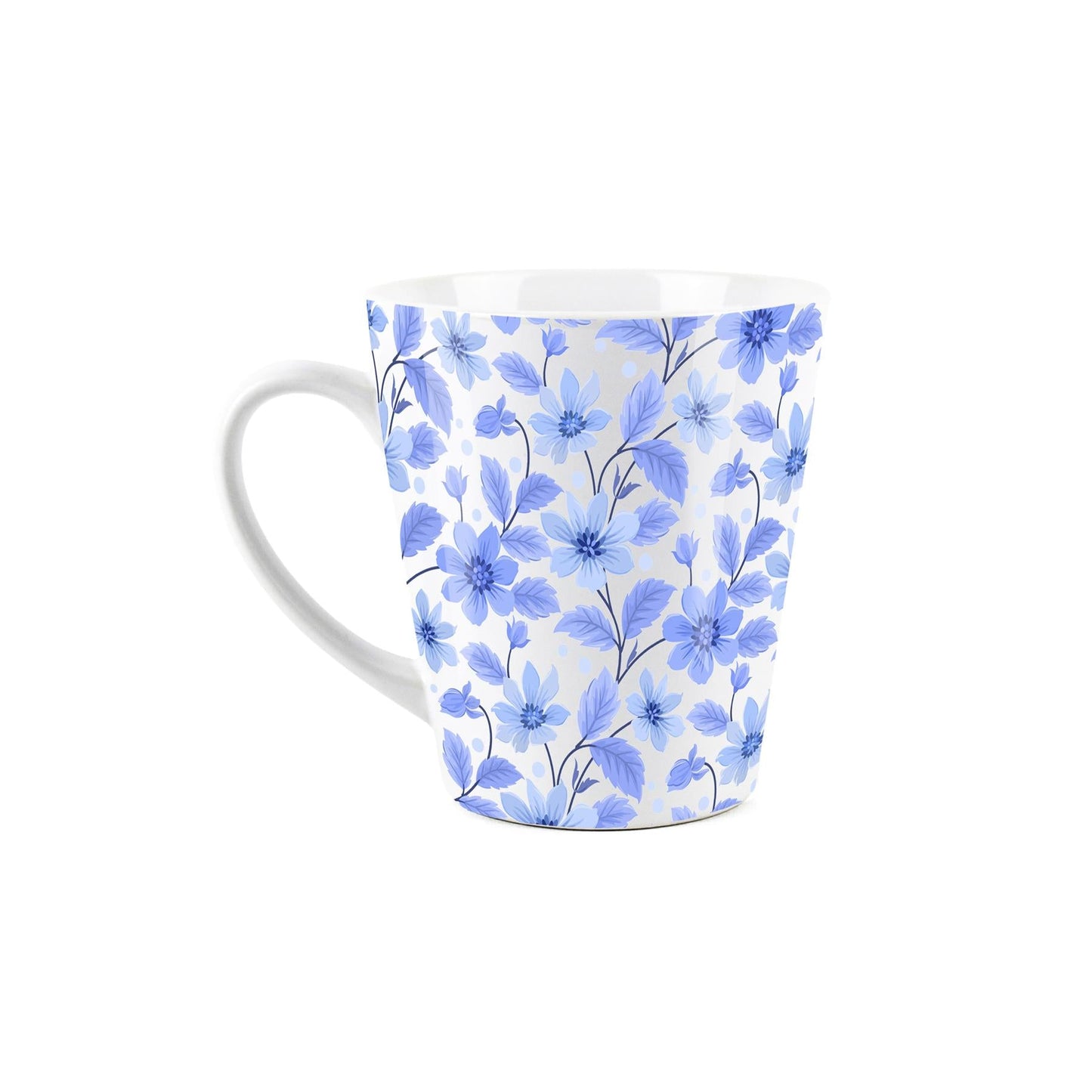 Monochrome Blue Floral Small Latte Mug