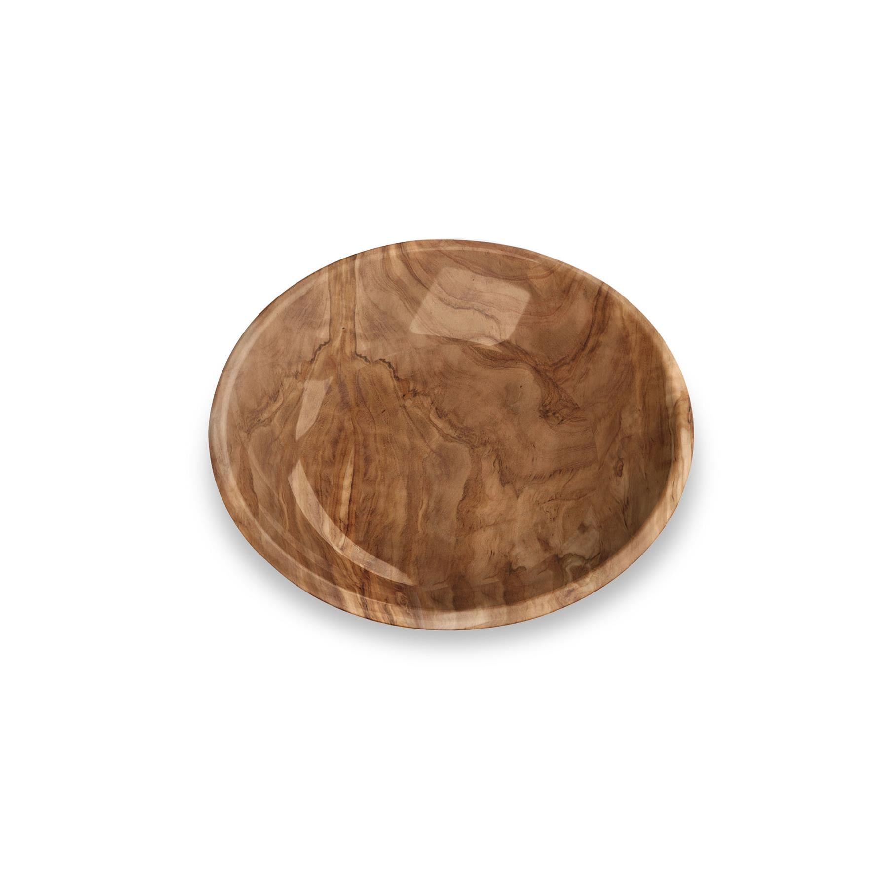 Lightweight melamine saucer with rustic wood-effect design. Dishwasher safe, break resistant, with non-skid silicone base.