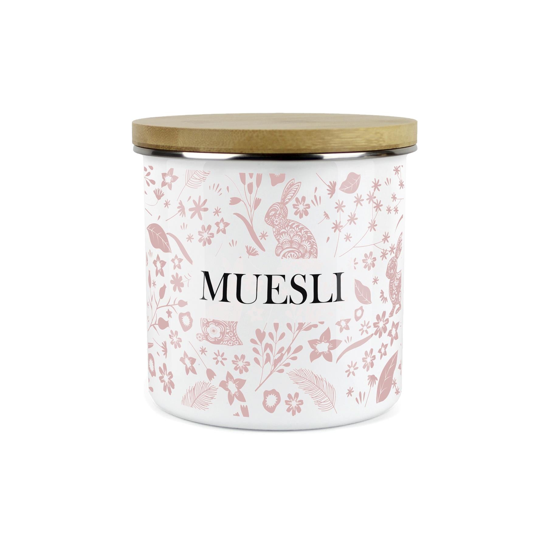 Wild Rabbits Muesli Storage Canister - Pink Enamel Food/Baking Container