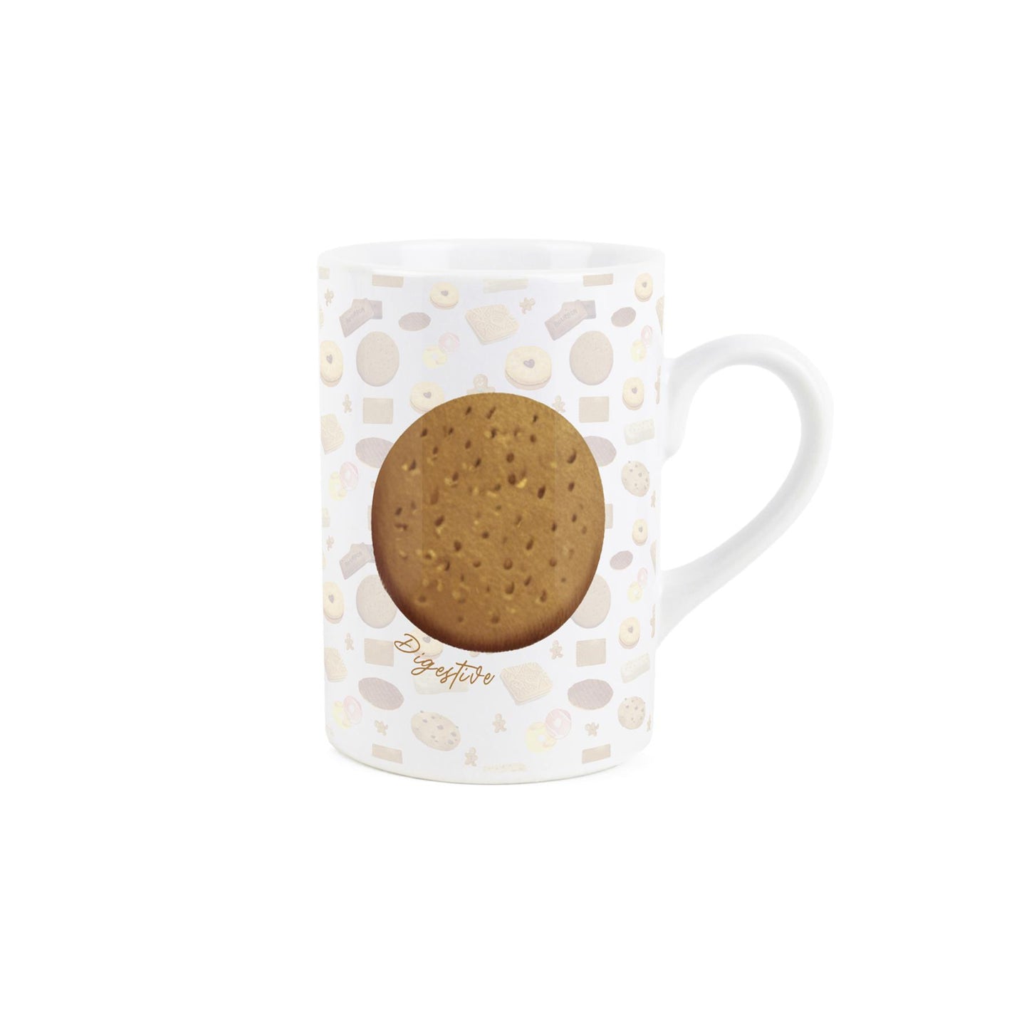 Novelty Ceramic mug with textured British digestive biscuit print, providing a tactile biscuit-themed experience.
