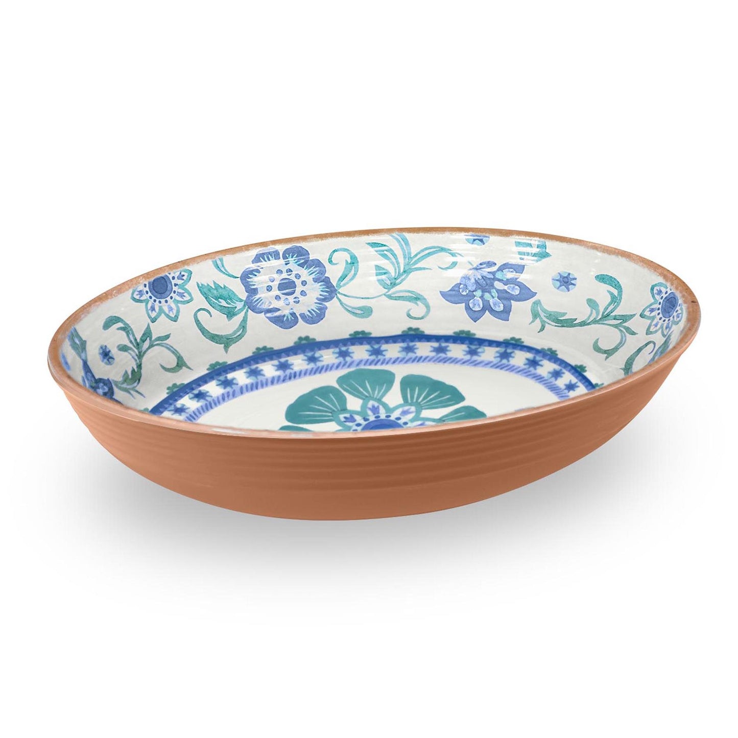 Turquoise Floral Melamine Serving Bowl