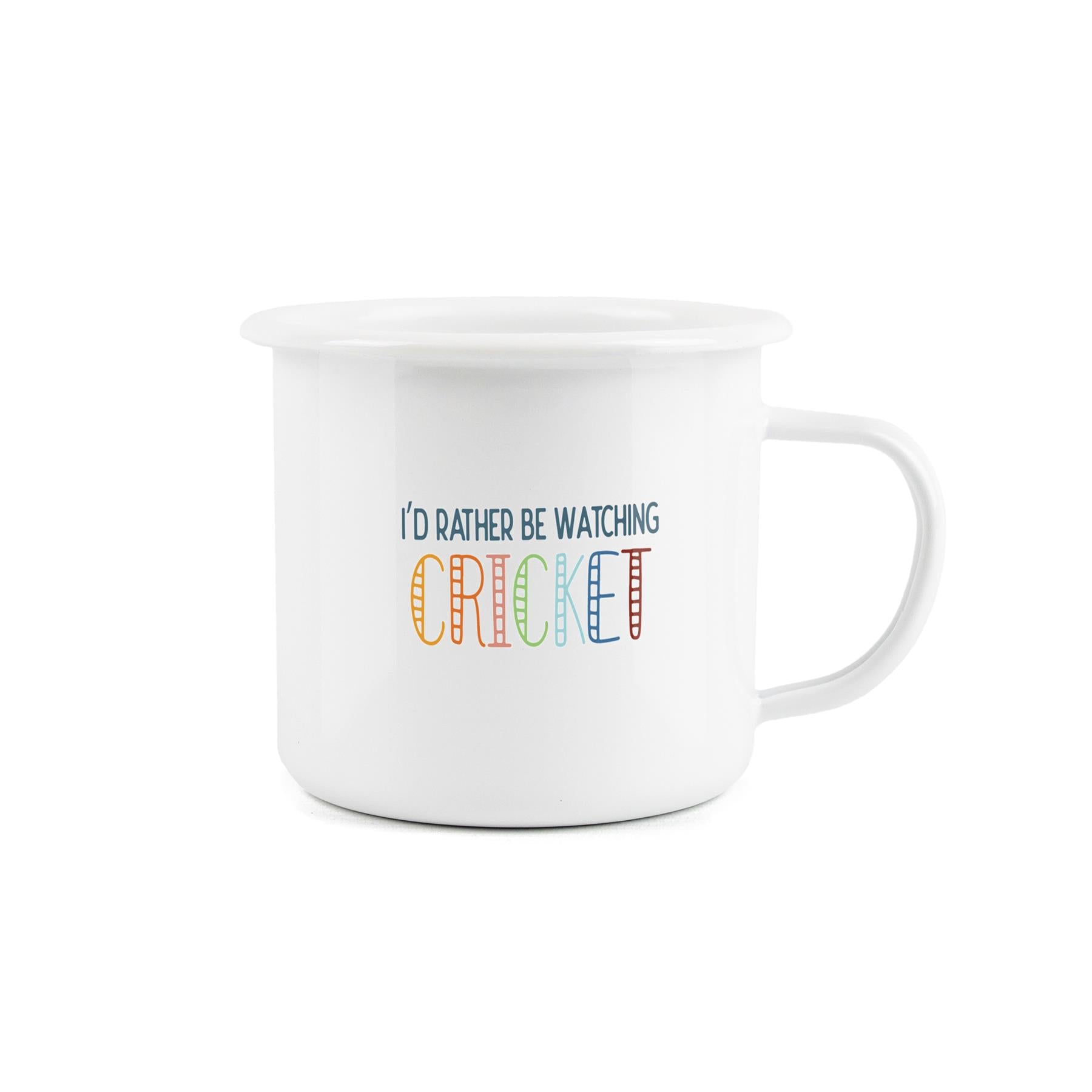 Fun novelty mug expressing a desire to watch cricket, perfect for outdoor activities.
