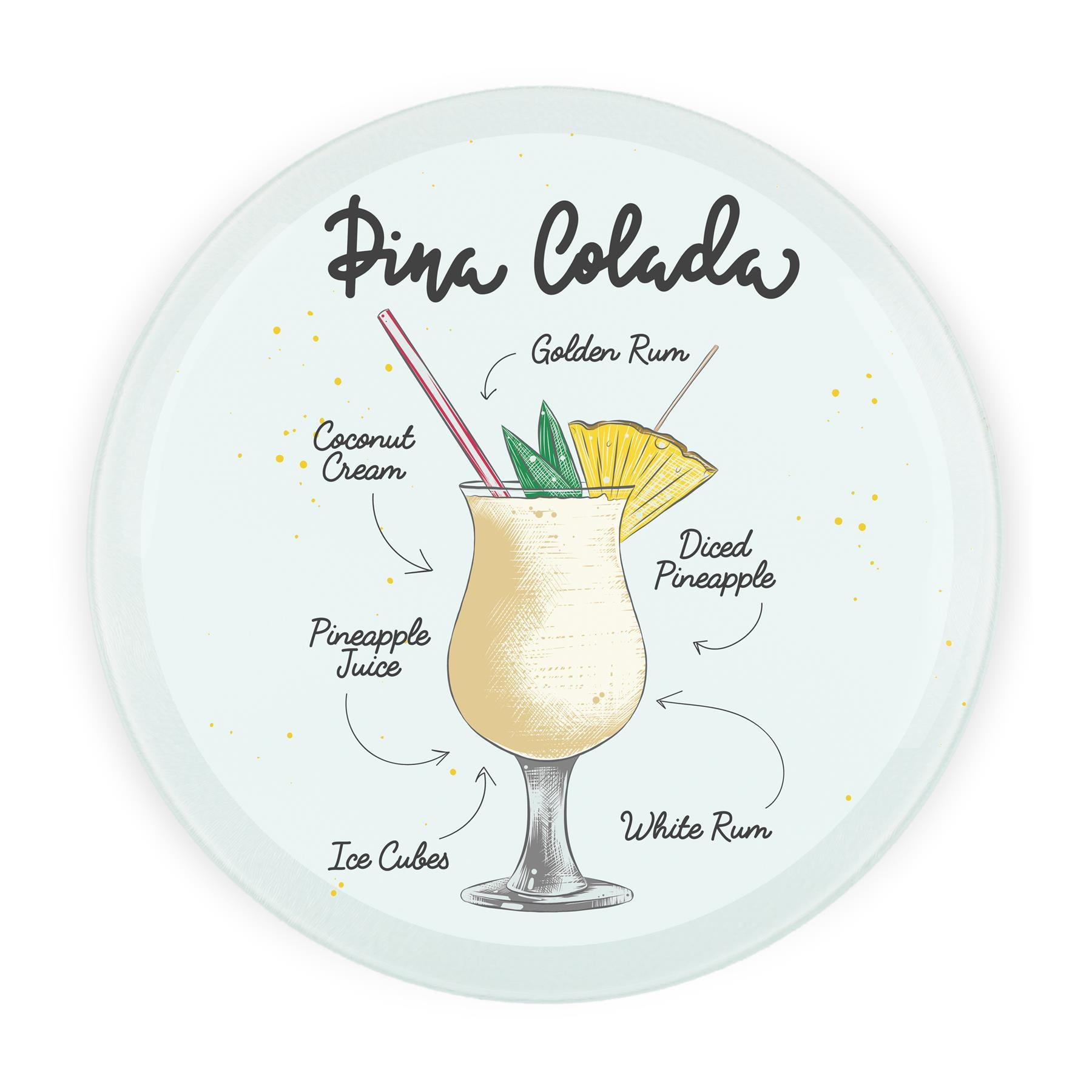 Pina Colada Cocktails Round Glass Serving Board - Chopping Board Worktop Saver