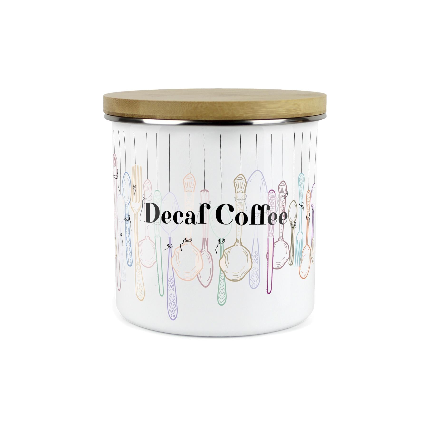 Vintage Cutlery Decaf Coffee Storage Canister - Enamel Kitchen Container