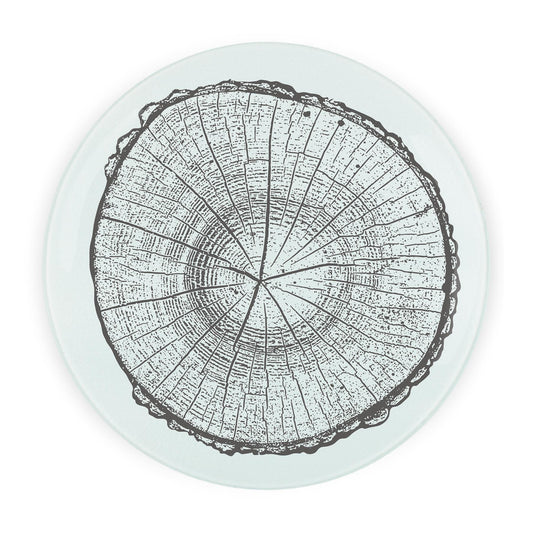 Round glass worktop protector with natural log slice design
