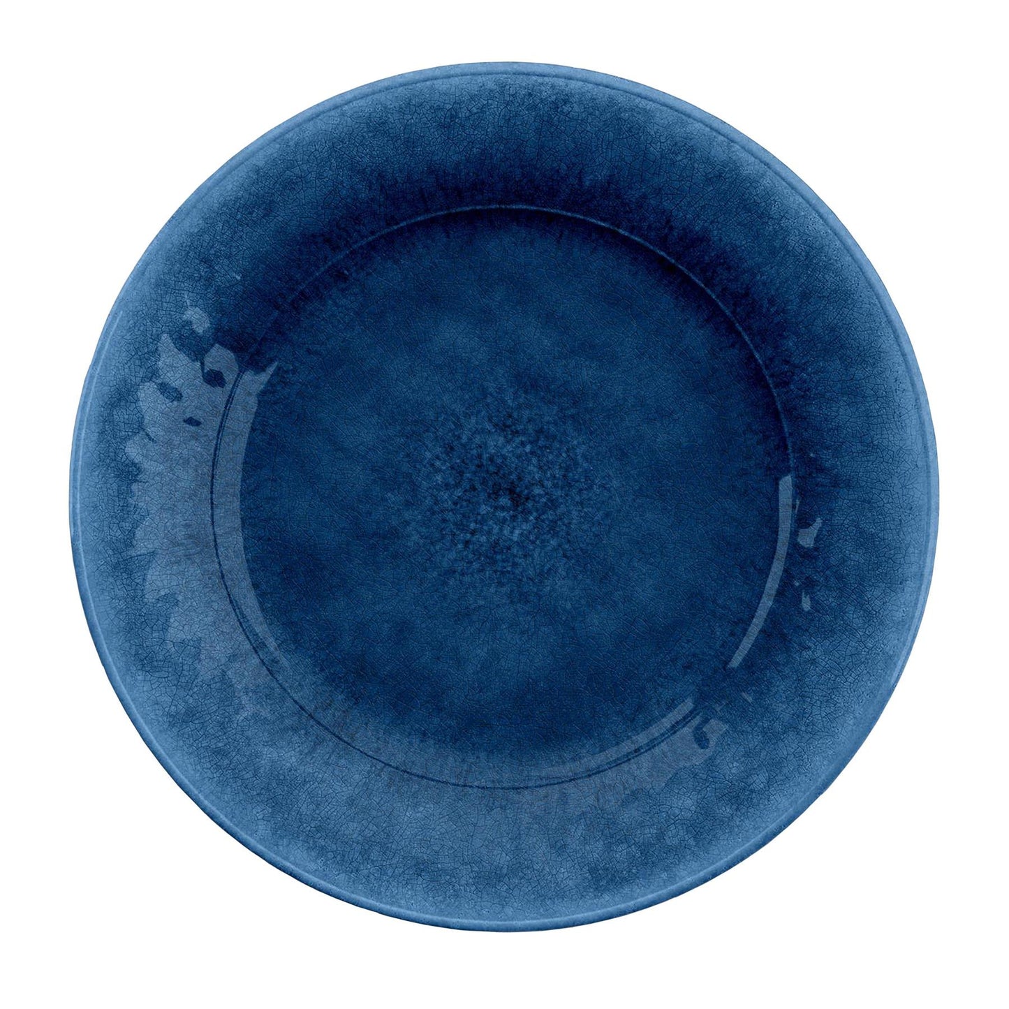 Indigo Melamine dinner plate with cracked reactive glaze finish and smooth interior