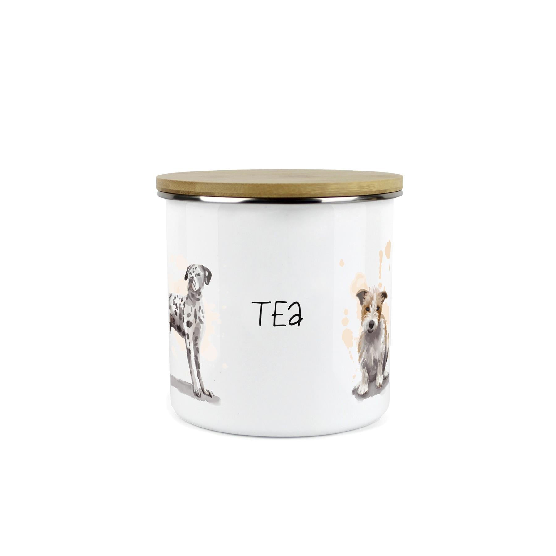 Tea Storage Canister - Dogs Watercolour Kitchen Enamel Metal Storage Jar