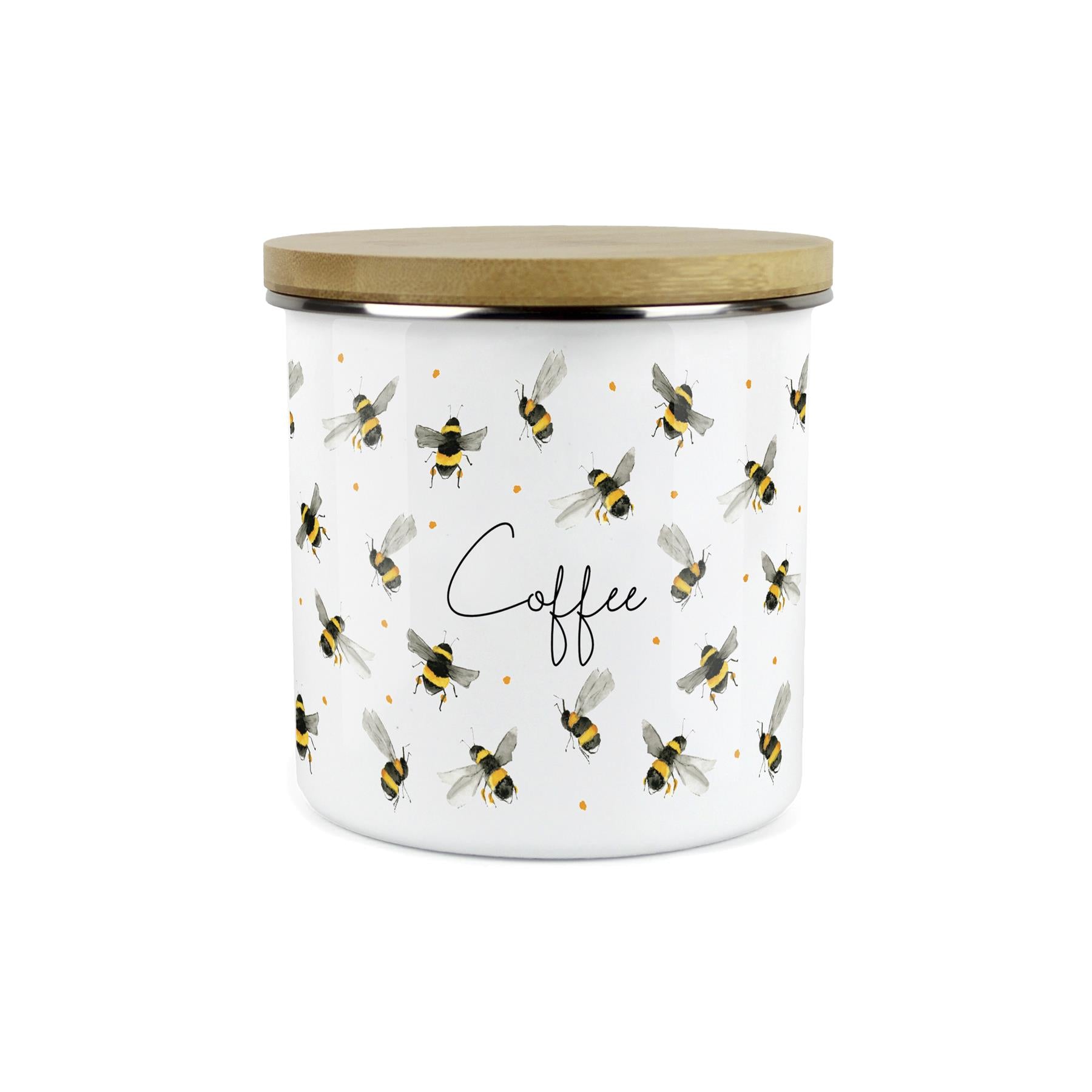 Coffee Canister - Watercolour Bees Kitchen Airtight Enamel Storage Jar
