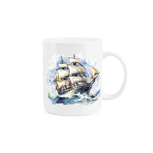Detailed ship-themed mug with an old ship sailing over rough waves.
