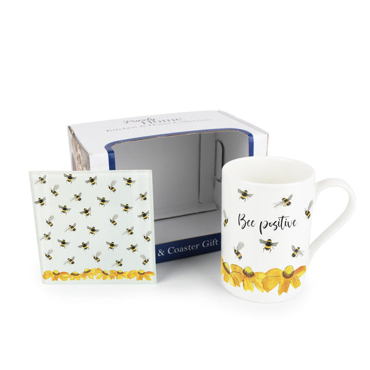 Bee Positive Mug & Coaster Gift Set