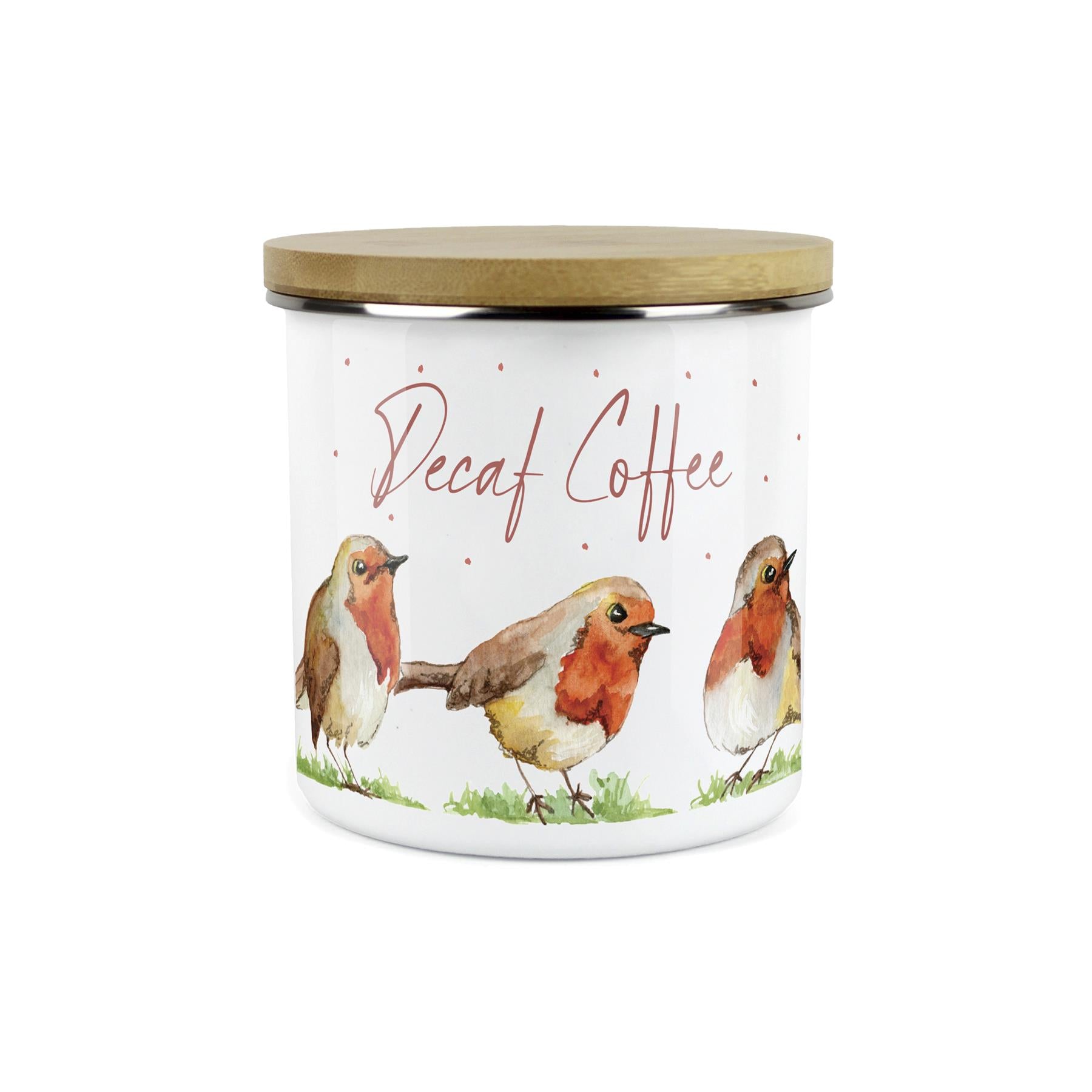 Decaf Coffee Storage Canister - Robins Watercolour Painted Kitchen Storage Jar