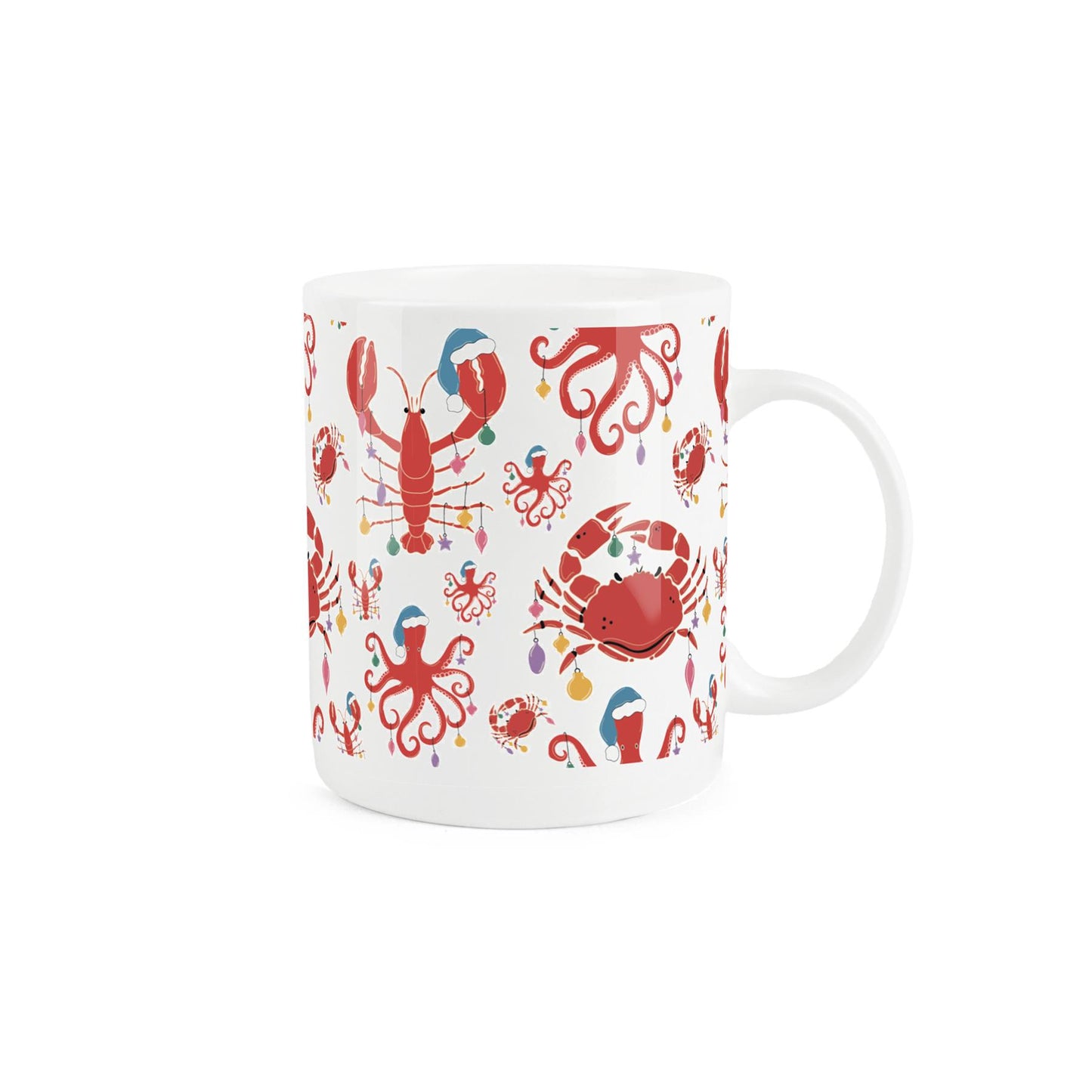 White bone china mug with colourful sea creature design