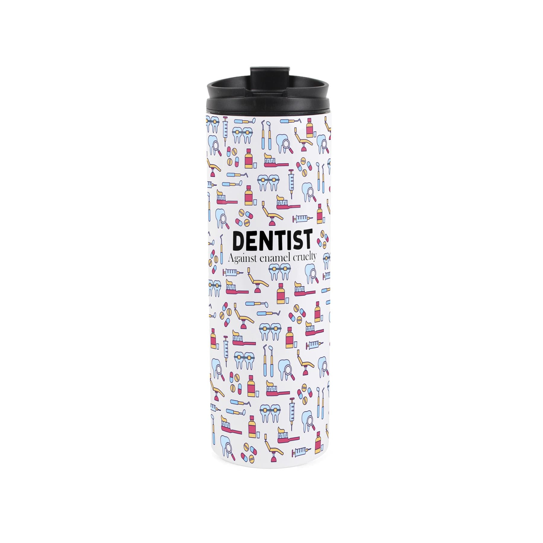 Travel mug festuring dentist psttern
