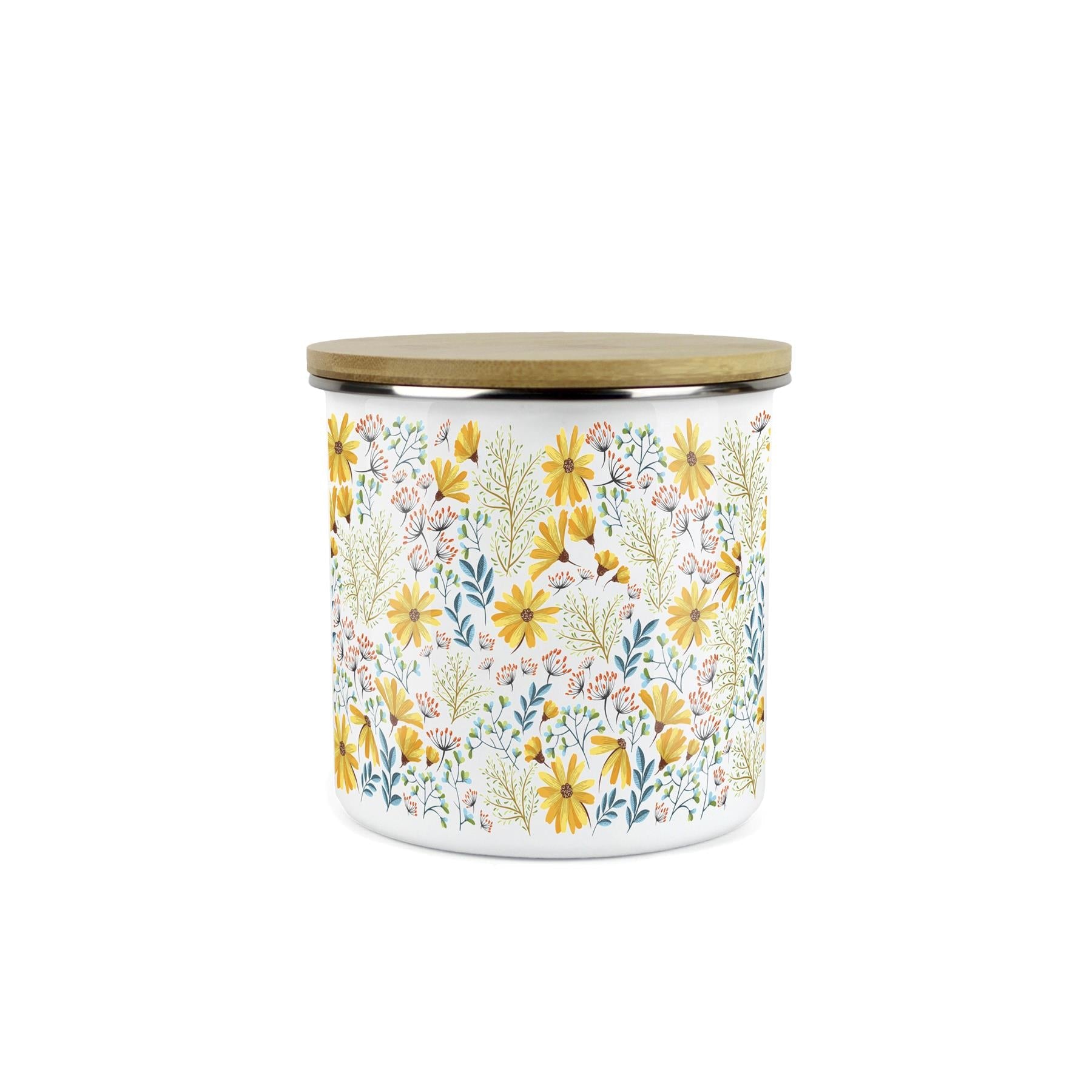 Kitchen Storage Canister - Floral Daisies Enamel Kitchen Container
