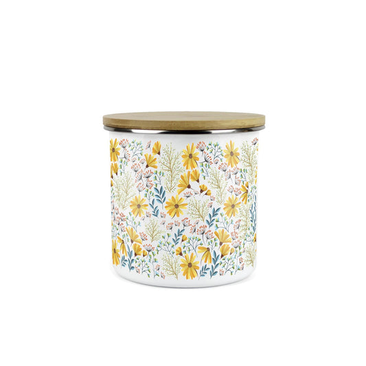 Kitchen Storage Canister - Floral Daisies Enamel Kitchen Container