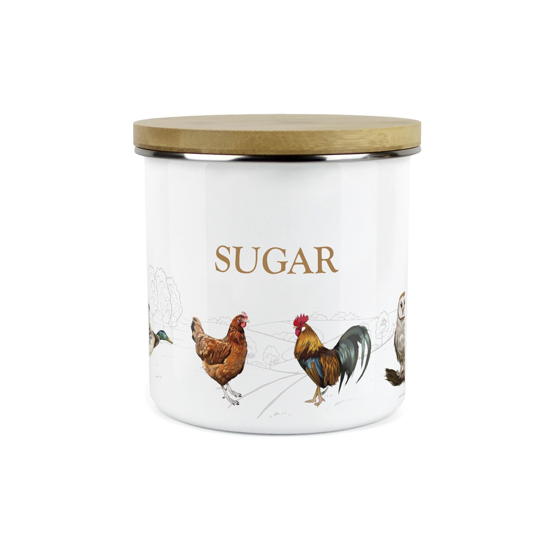 Sugar Canister - Country Farm Animal Airtight Enamel Kitchen Storage Jar