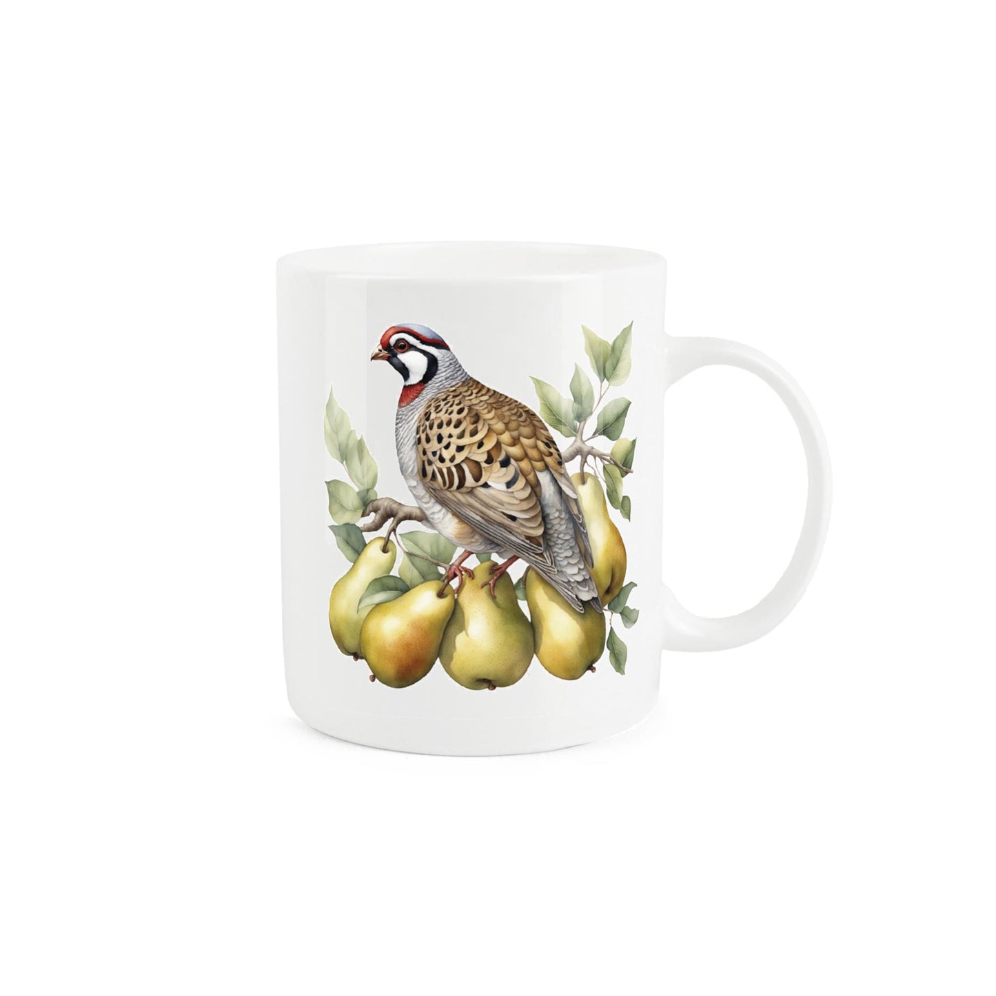 Festive bone china mug celebrating the 1st day of Christmas. Partridge in a pear tree design.