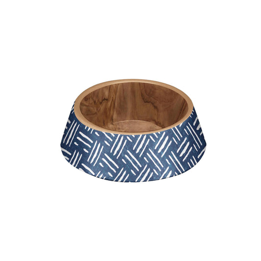 Lightweight melamine Indigo Oasis small pet bowl with blue and white pattern.