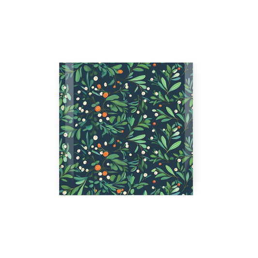Glass worktop protector with festive mistletoe print.
