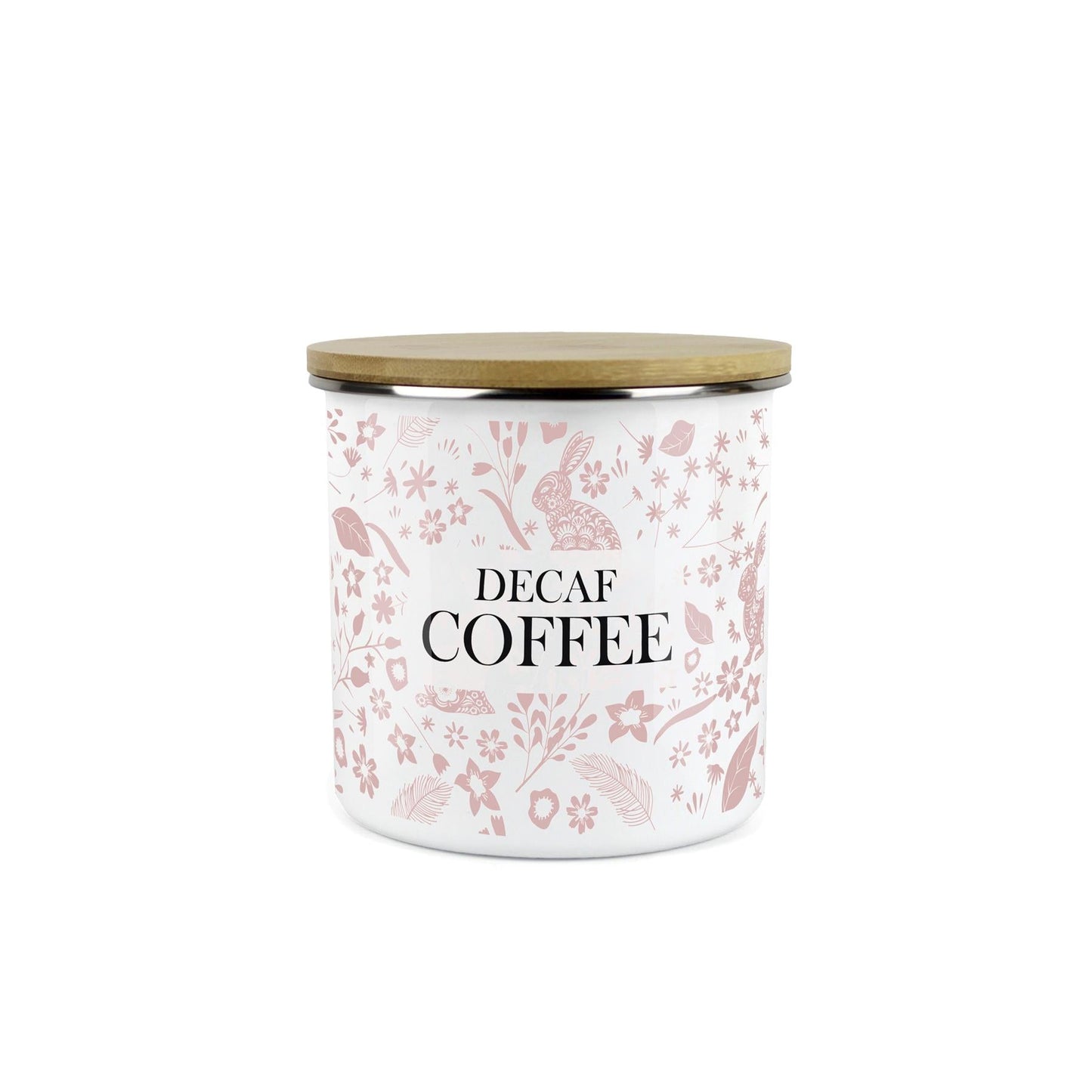 Wild Rabbits Decaf Coffee Storage Canister - Pink Enamel Food/Drink Container