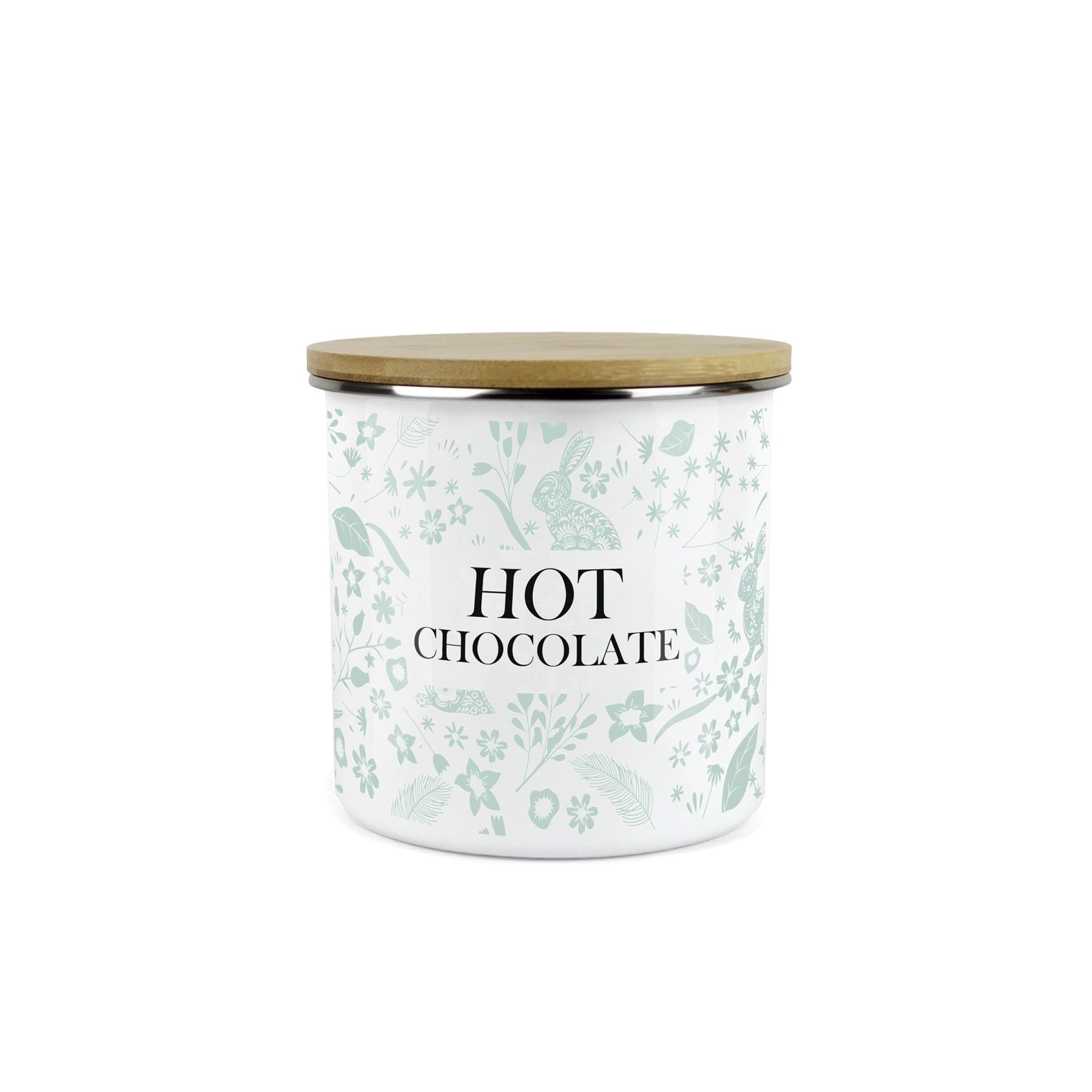 Wild Rabbits Hot Chocolate Storage Canister - Green Enamel Food/Drink Container