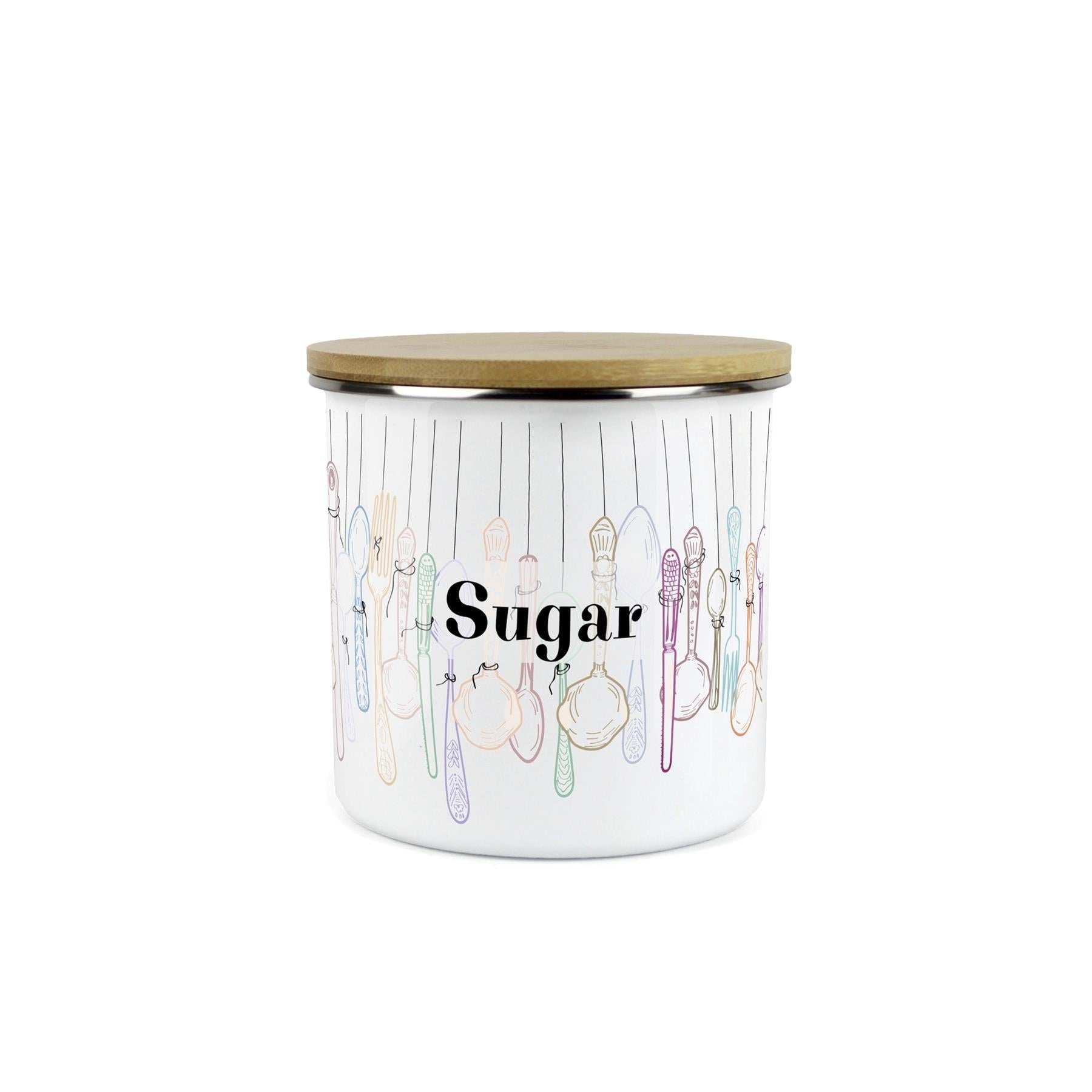 Vintage Cutlery Sugar Storage Canister - Enamel Kitchen Container