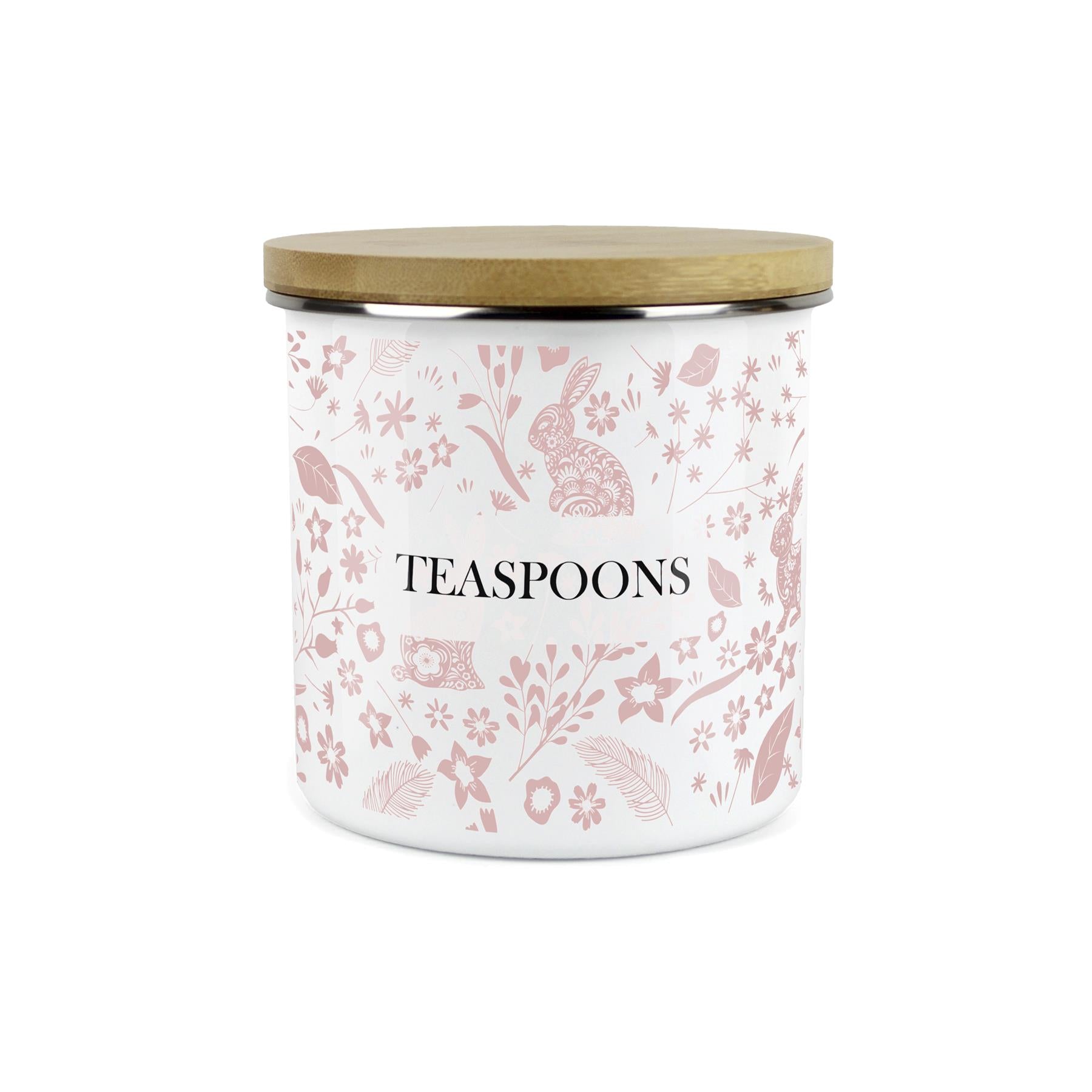 Wild Rabbits Teaspoons Storage Canister - Pink Enamel Food/Drink Container