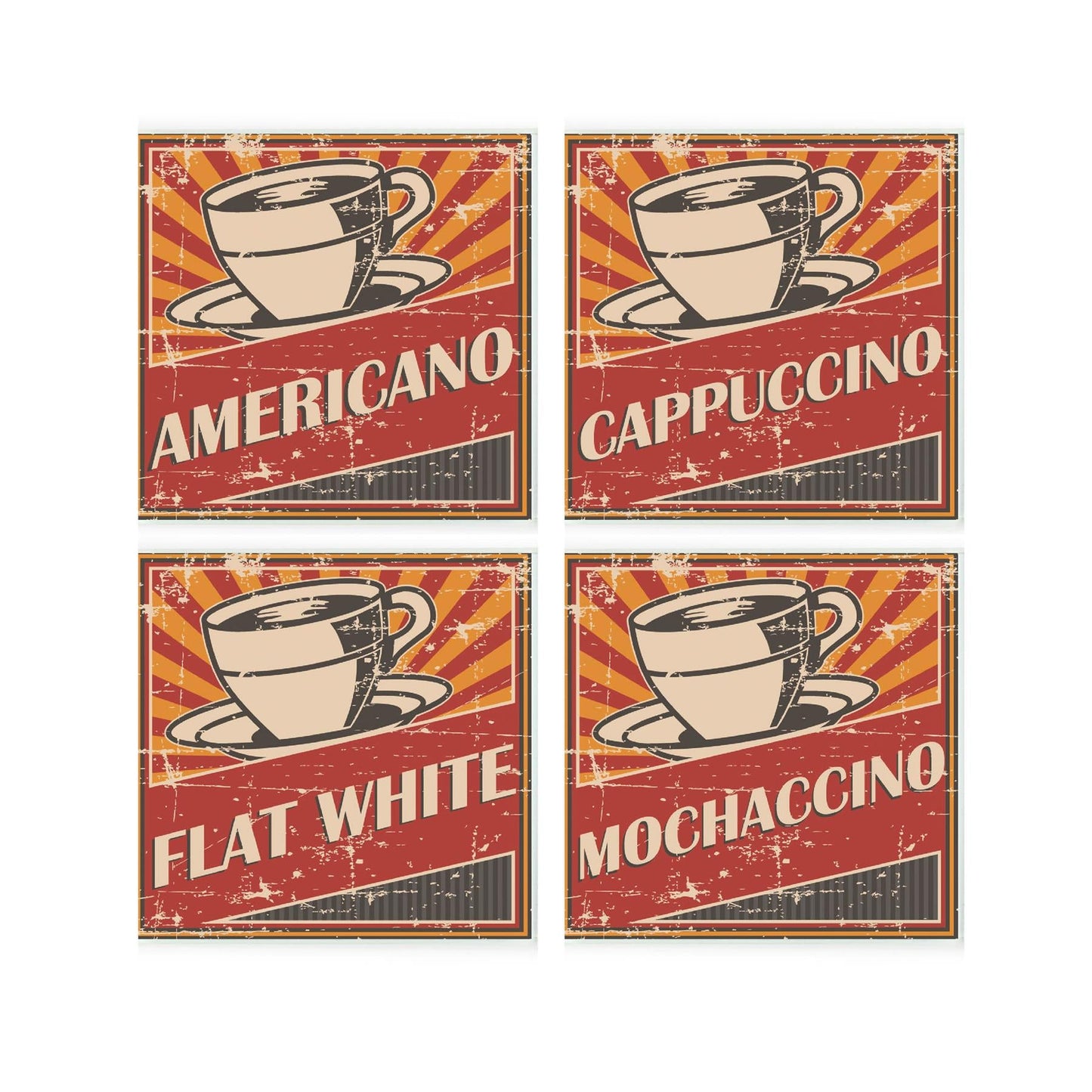 Retro Drinks Square Glass Coasters